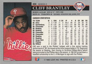 1992 Leaf #434 Cliff Brantley Back