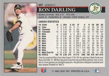1992 Leaf #447 Ron Darling Back