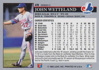 1992 Leaf #478 John Wetteland Back