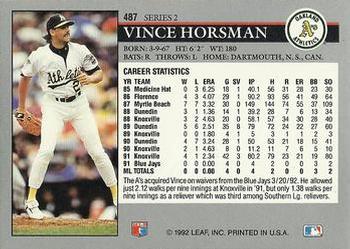 1992 Leaf #487 Vince Horsman Back