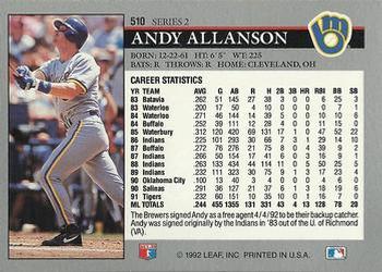 1992 Leaf #510 Andy Allanson Back