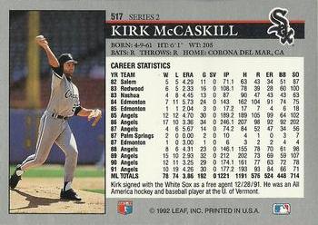 1992 Leaf #517 Kirk McCaskill Back