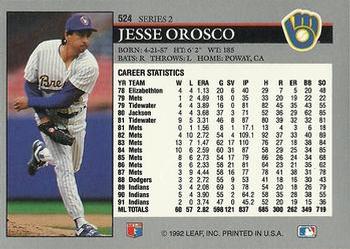 1992 Leaf #524 Jesse Orosco Back