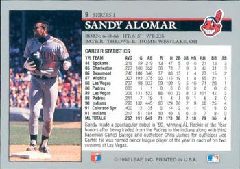 1992 Leaf #9 Sandy Alomar Back