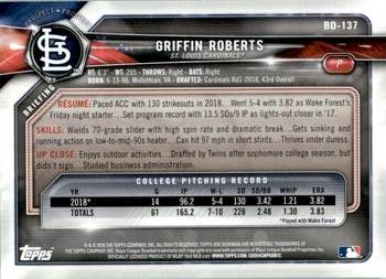 2018 Bowman Draft - Blue #BD-137 Griffin Roberts Back