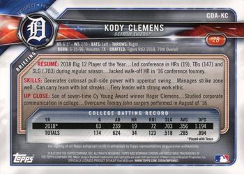 2018 Bowman Draft - Chrome Draft Pick Autographs Purple Refractor #CDA-KC Kody Clemens Back
