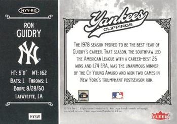 2006 Fleer Greats of the Game - Yankee Clippings #NYY-RG Ron Guidry Back