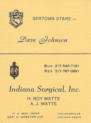 1977 Sertoma Stars Collectors' Issue #NNO Dave Johnson Back