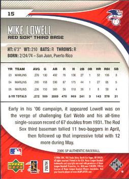 2006 SP Authentic #15 Mike Lowell Back