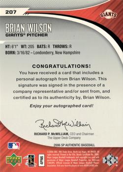 2006 SP Authentic #207 Brian Wilson Back