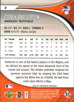 2006 SP Authentic #2 Corey Patterson Back