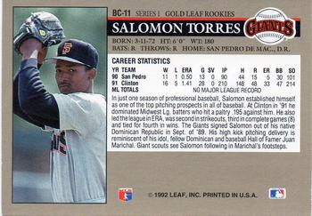 1992 Leaf - Gold Rookies #BC-11 Salomon Torres Back