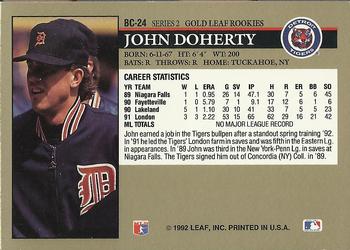 1992 Leaf - Gold Rookies #BC-24 John Doherty Back