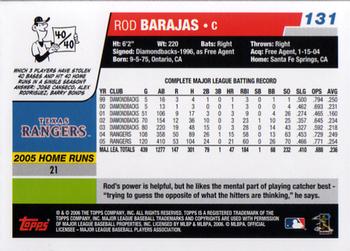 2006 Topps #131 Rod Barajas Back