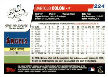 2006 Topps #224 Bartolo Colon Back