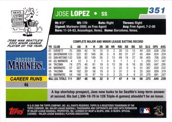 2006 Topps #351 Jose Lopez Back