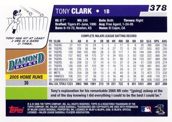 2006 Topps #378 Tony Clark Back