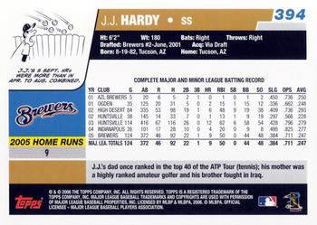 2006 Topps #394 J.J. Hardy Back