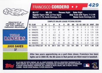 2006 Topps #429 Francisco Cordero Back