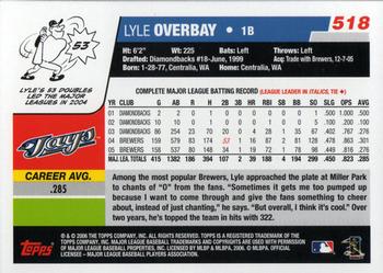 2006 Topps #518 Lyle Overbay Back
