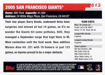 2006 Topps #613 San Francisco Giants Back