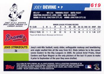 2006 Topps #619 Joey Devine Back