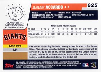 2006 Topps #625 Jeremy Accardo Back