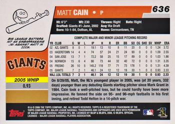 2006 Topps #636 Matt Cain Back