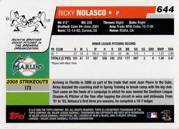 2006 Topps #644 Ricky Nolasco Back