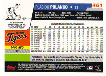 2006 Topps #461 Placido Polanco Back