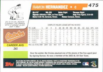 2006 Topps #475 Ramon Hernandez Back