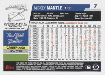 2006 Topps #7 Mickey Mantle Back