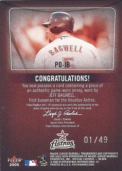 2005 Fleer Patchworks - Property of Patch Nameplate #PO-JB Jeff Bagwell Back