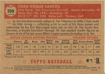 2006 Topps '52 Rookies #200 Chad Santos Back