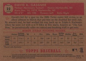 2006 Topps '52 Rookies #22 Dave Gassner Back