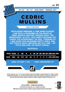 2019 Donruss #31 Cedric Mullins Back