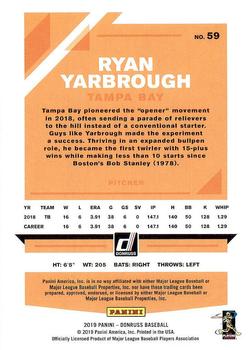 2019 Donruss #59 Ryan Yarbrough Back