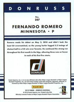 2019 Donruss #207 Fernando Romero Back
