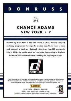 2019 Donruss #240 Chance Adams Back
