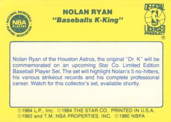 1985 Star Promos #NNO Nolan Ryan Back