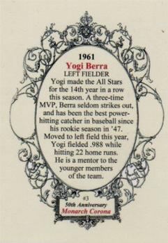 2011 Monarch Corona 1961 Yankees 50th Anniversary #3 Yogi Berra Back