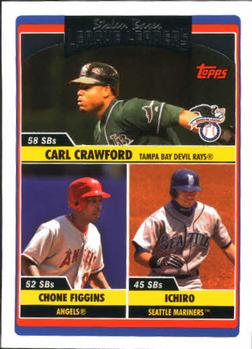 2006 Topps Updates & Highlights #UH205 2006 AL Stolen Bases Leaders (Carl Crawford / Chone Figgins / Ichiro) Front