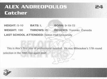1995 Beloit Snappers #24 Alex Andreopoulos Back