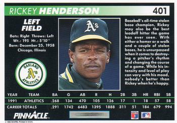 1992 Pinnacle #401 Rickey Henderson Back