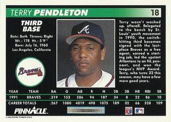 1992 Pinnacle #18 Terry Pendleton Back