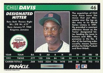 1992 Pinnacle #46 Chili Davis Back