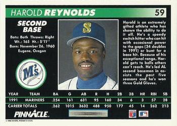 1992 Pinnacle #59 Harold Reynolds Back