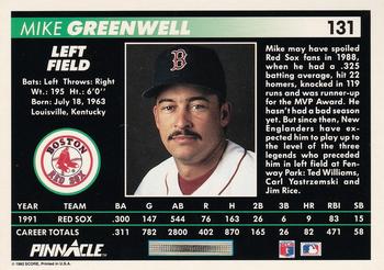 1992 Pinnacle #131 Mike Greenwell Back
