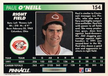 1992 Pinnacle #154 Paul O'Neill Back