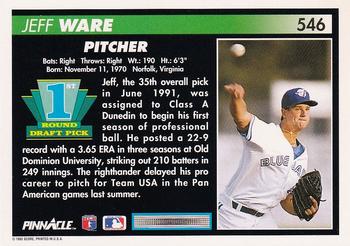 1992 Pinnacle #546 Jeff Ware Back